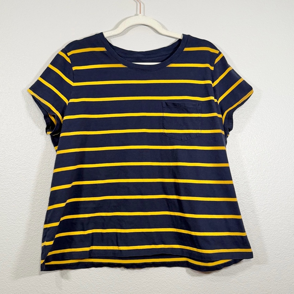 Goodthreads Shirt Shirt Sleeve Navy Yellow Striped Tee Crew Round Neck Women XL